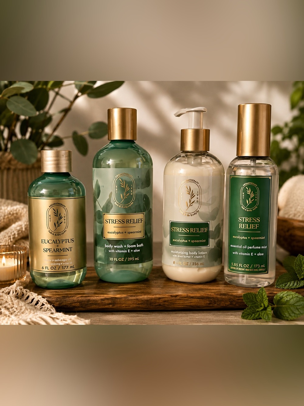 Bath & Body Works Aromatherapy Stress Relief Eucalyptus Spearmint Bundle New